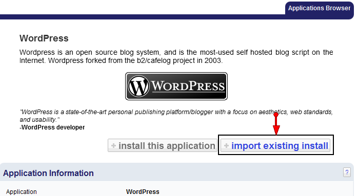 Importing existing installation