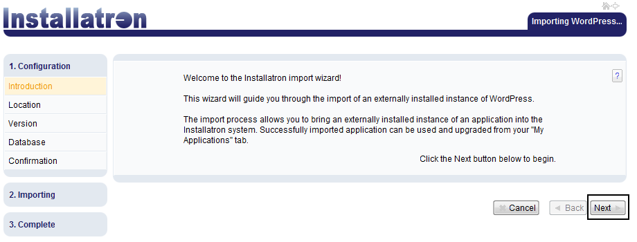 Starting the installatron Wizard
