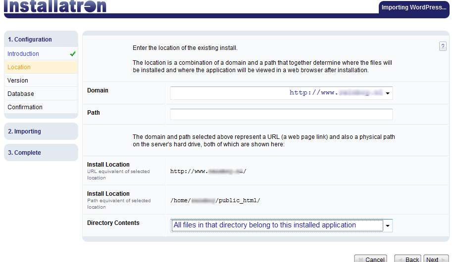 Selecting location of Wordpress