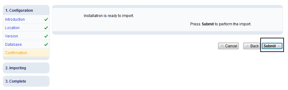 Ready to start the import.