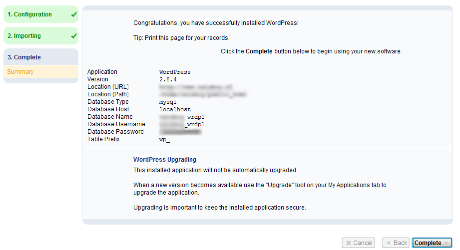 Congratulations you did import wordpress into installatron